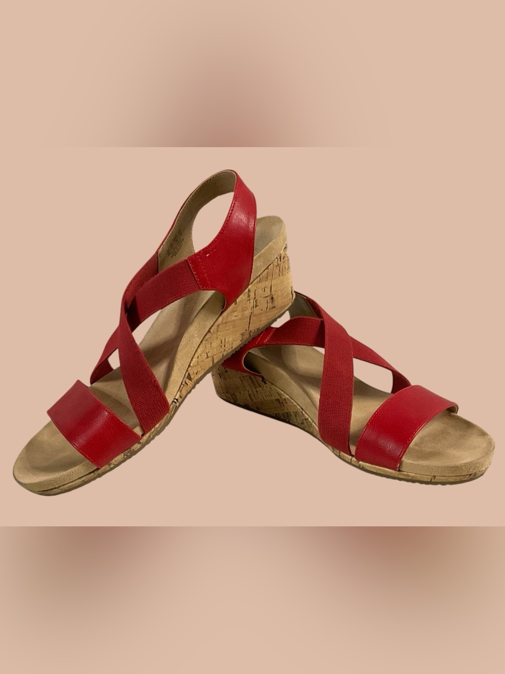 Women’s Lifestride Mexico Red Cork Wedge Sandals - Comfortable Slingback Size 9M